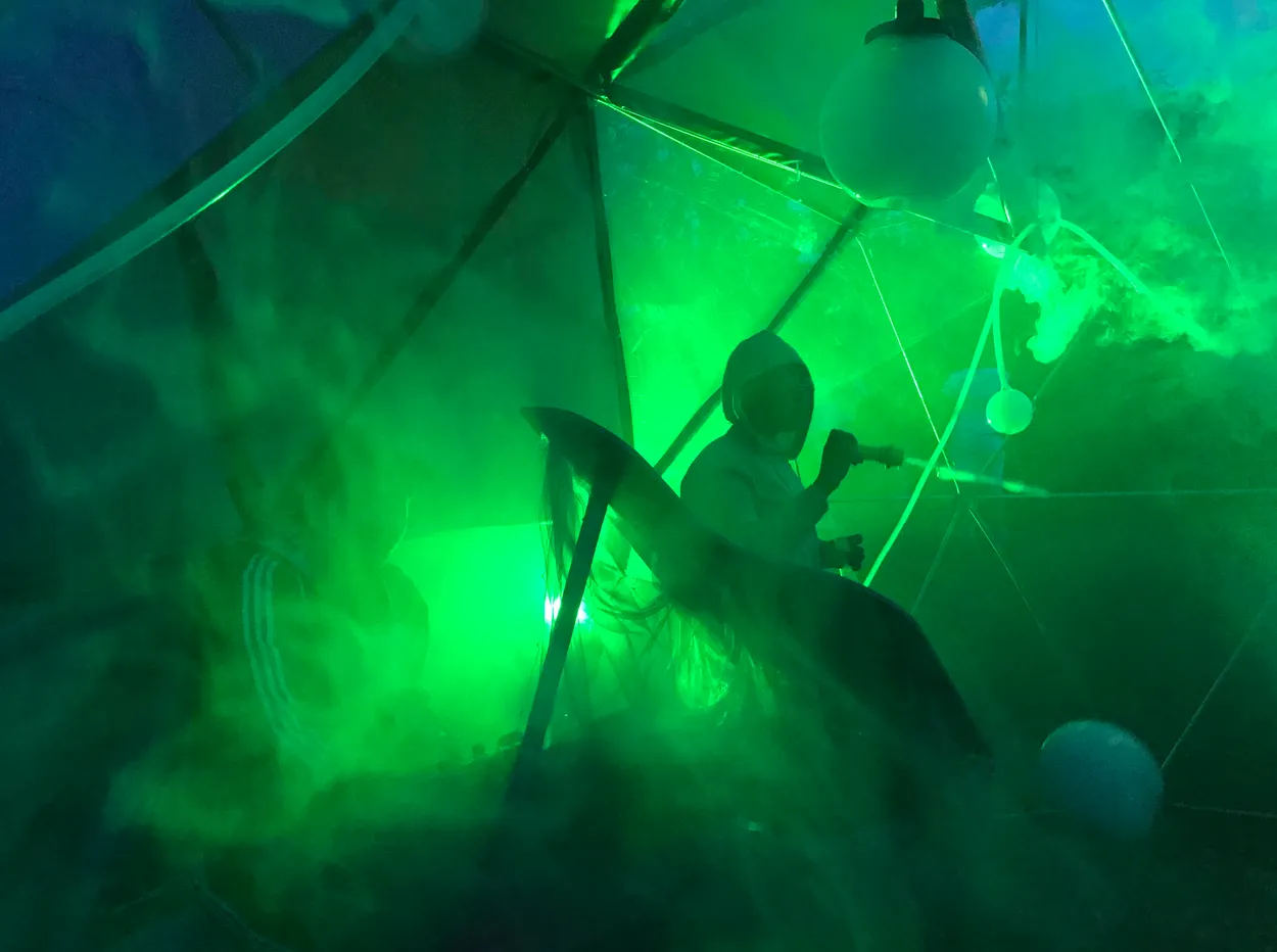 The Cloud Chamber illuminated in green light